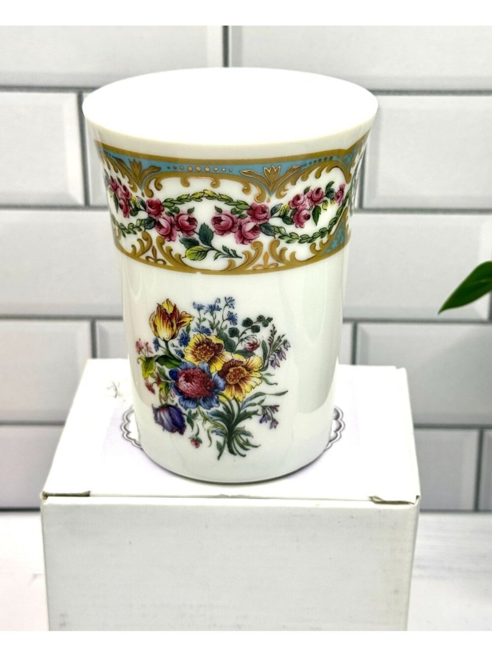 Le Beau Bain Andrea By Sadek Fine Porcelain Floral Tumbler Sevres Blue Design